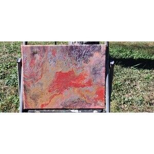 Desert Flare Red & Gold Swirl Acrylic Pour – 14x11 Handmade Abstract Canvas